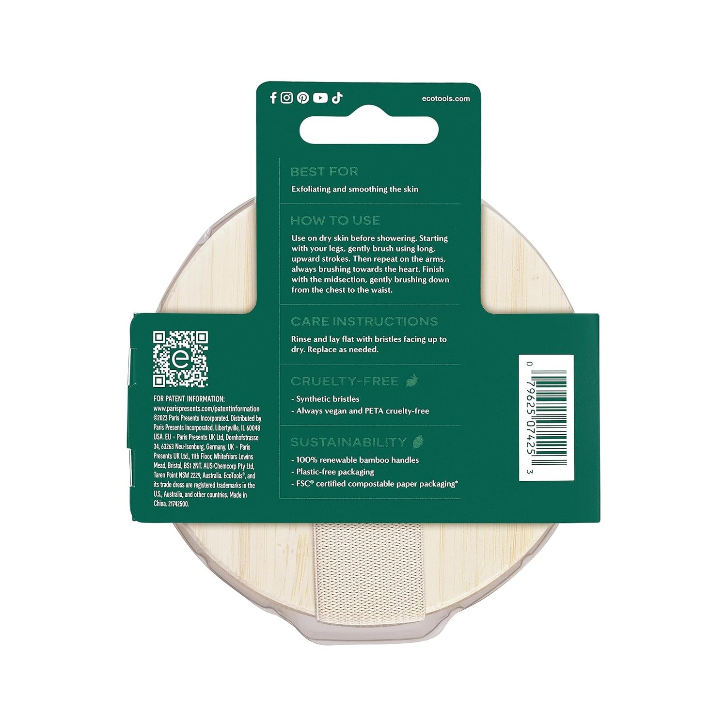 Dry Body Brush for Dry Brushing, Smooth Skin, 1 Count