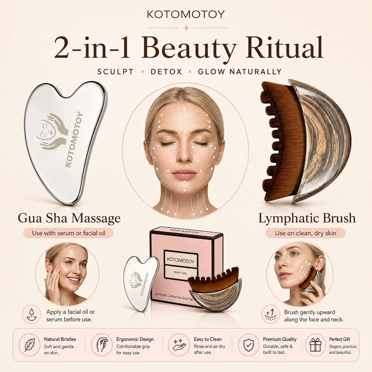 Facial Contour Massage Brush & Gua Sha Tool