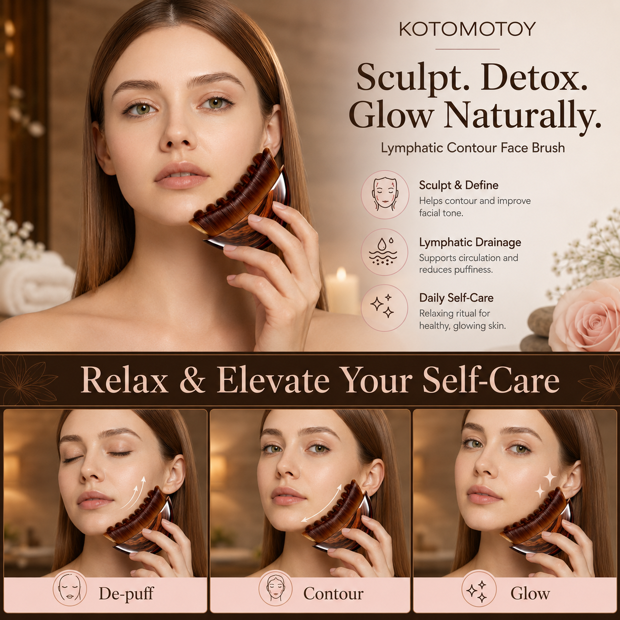 Facial Contour Massage Brush & Gua Sha Tool