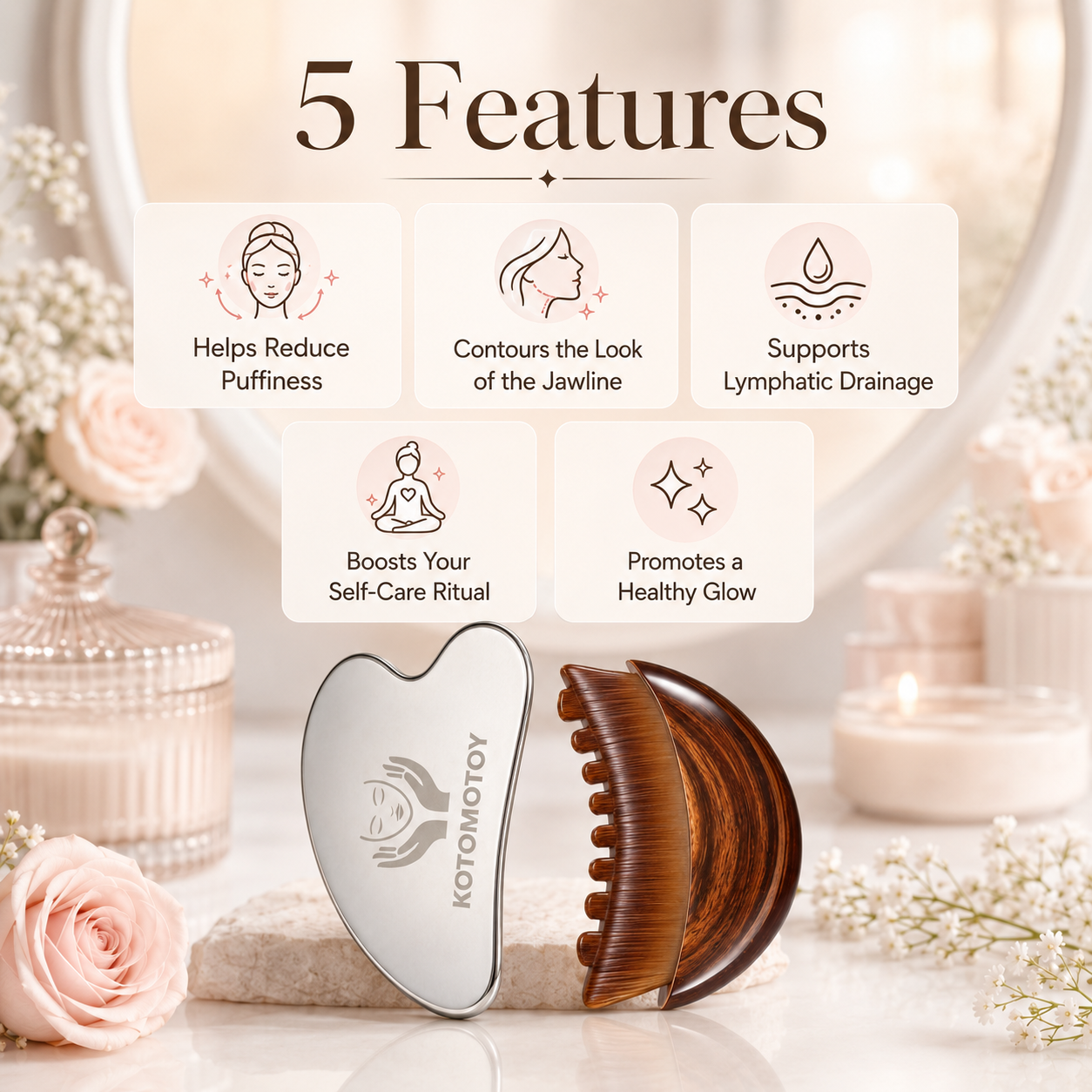 Facial Contour Massage Brush & Gua Sha Tool