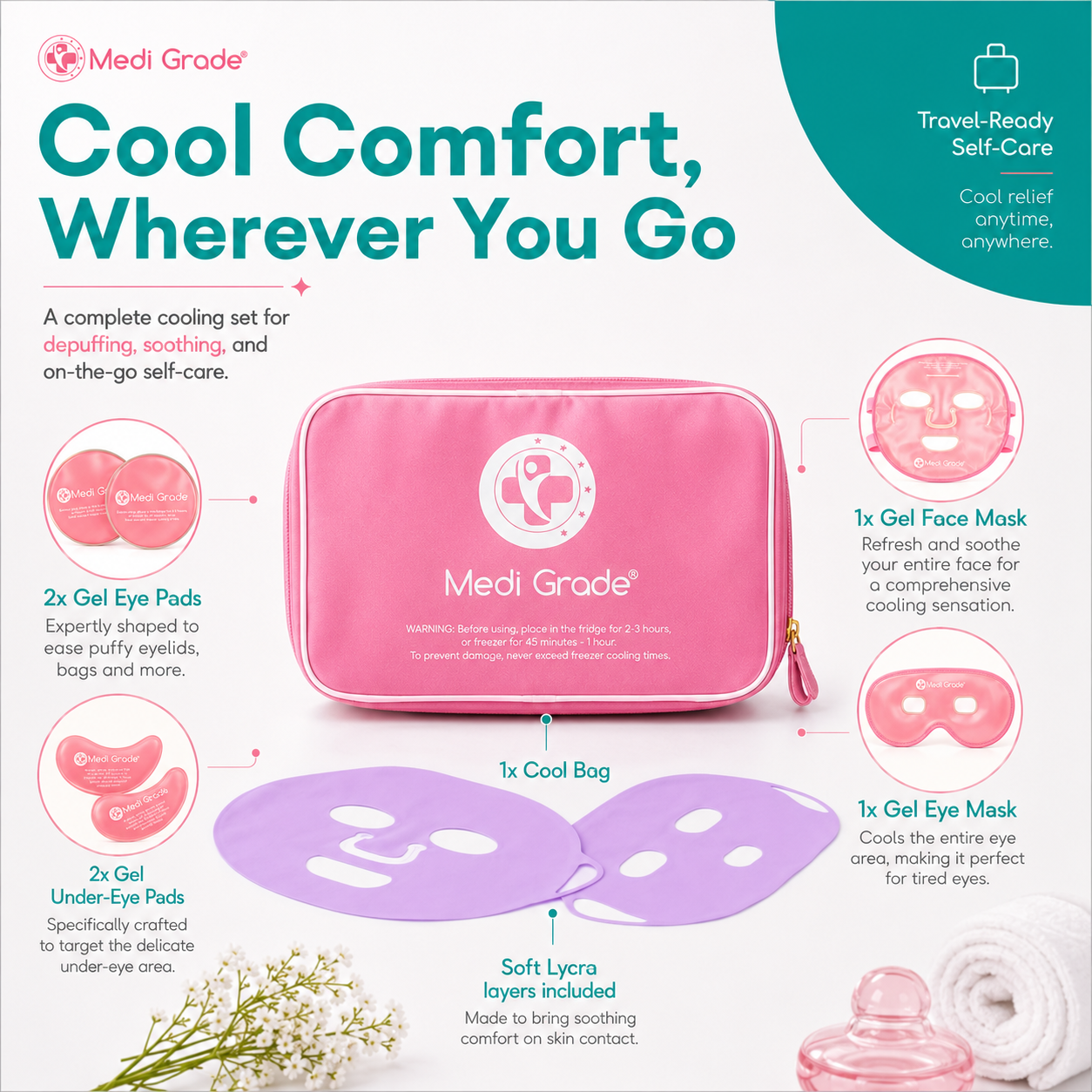 Cooling Face &amp; Eye Mask Set Pink