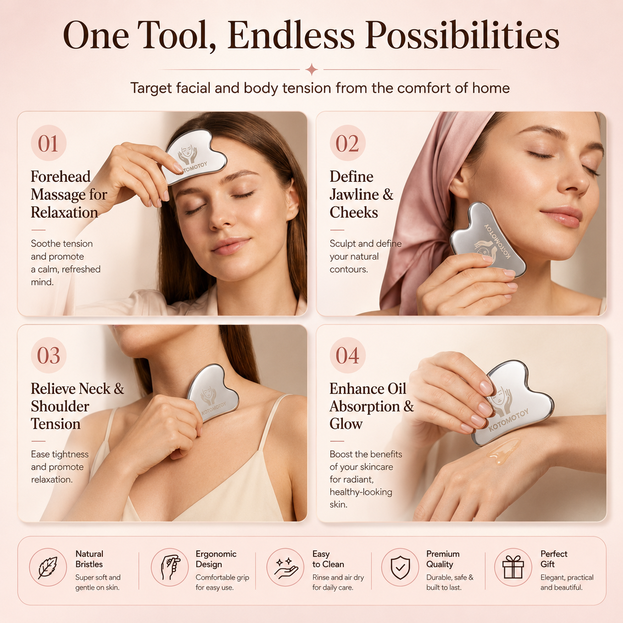 Facial Contour Massage Brush & Gua Sha Tool